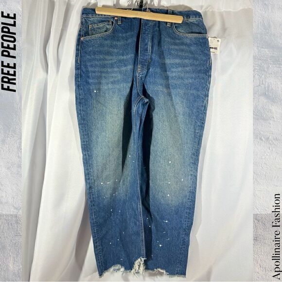 WE THE FREE MAGGIE PAINT SPLATTER JEANS BLUE NWT SIZE 30 - Picture 1 of 5